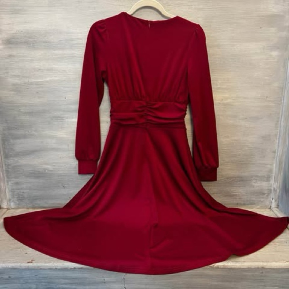 LIUMILAC Red V Neck Fit and Flare Dress Small Like New - Picture 6 of 10